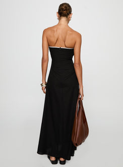 back view of model wearing Princess Polly Bijou Strapless Maxi Dress Black Straight Neck 