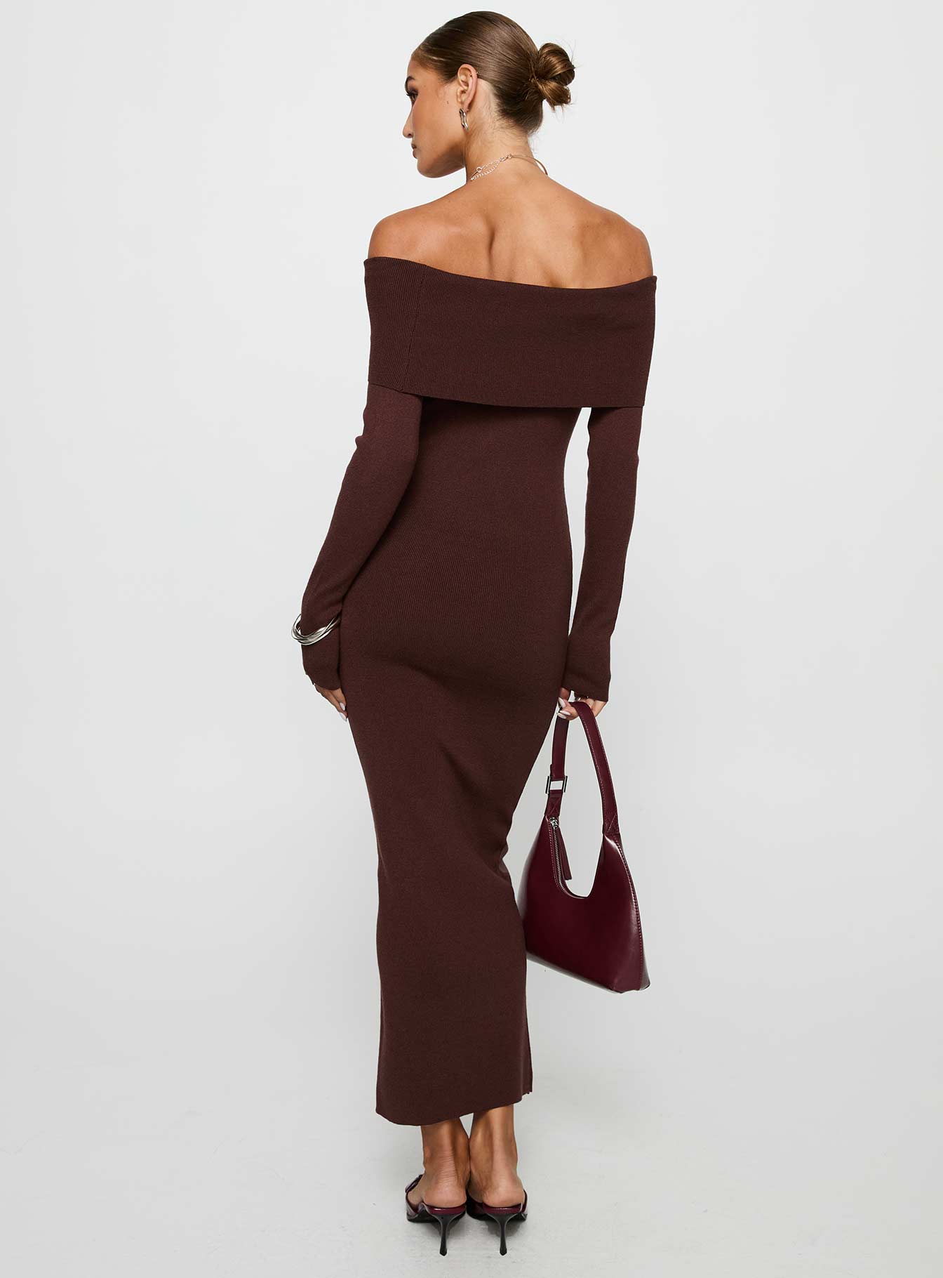 Celestara Off The Shoulder Maxi Dress Chocolate