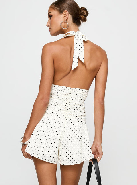 Blushing Babe Halter Playsuit White Polka