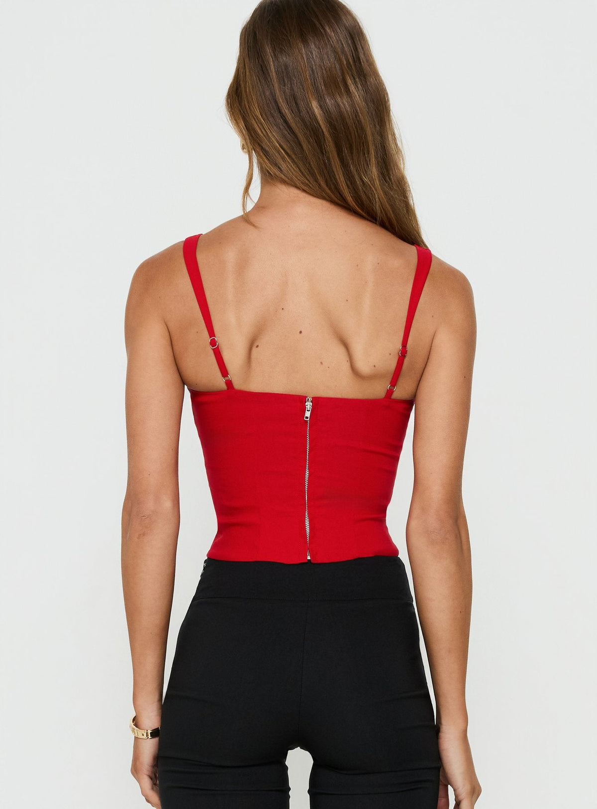 Tovelle Panelled Lace Neckline Corset Top Red