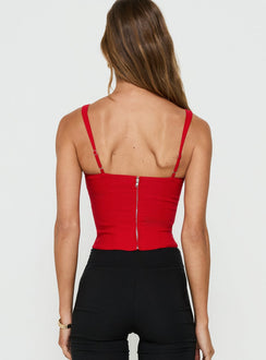 Tovelle Panelled Lace Neckline Corset Top Red