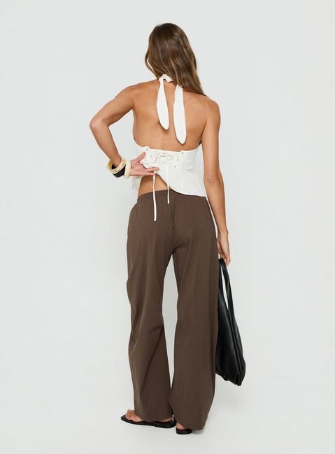 Kirelle Barrel Leg Tie Waist Pants Chocolate Brown