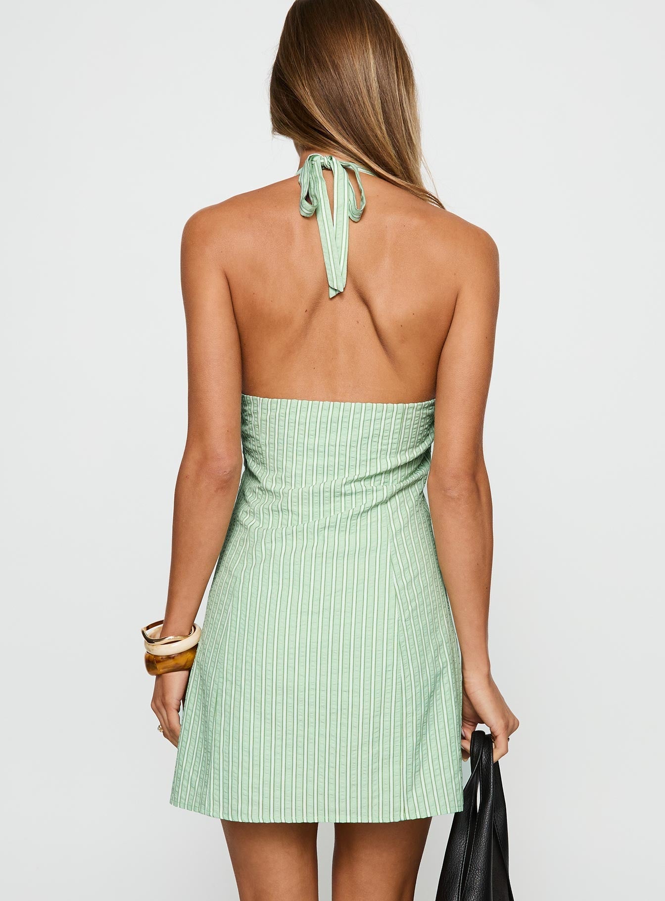 Tahoe Halter Mini Dress Sage Stripe