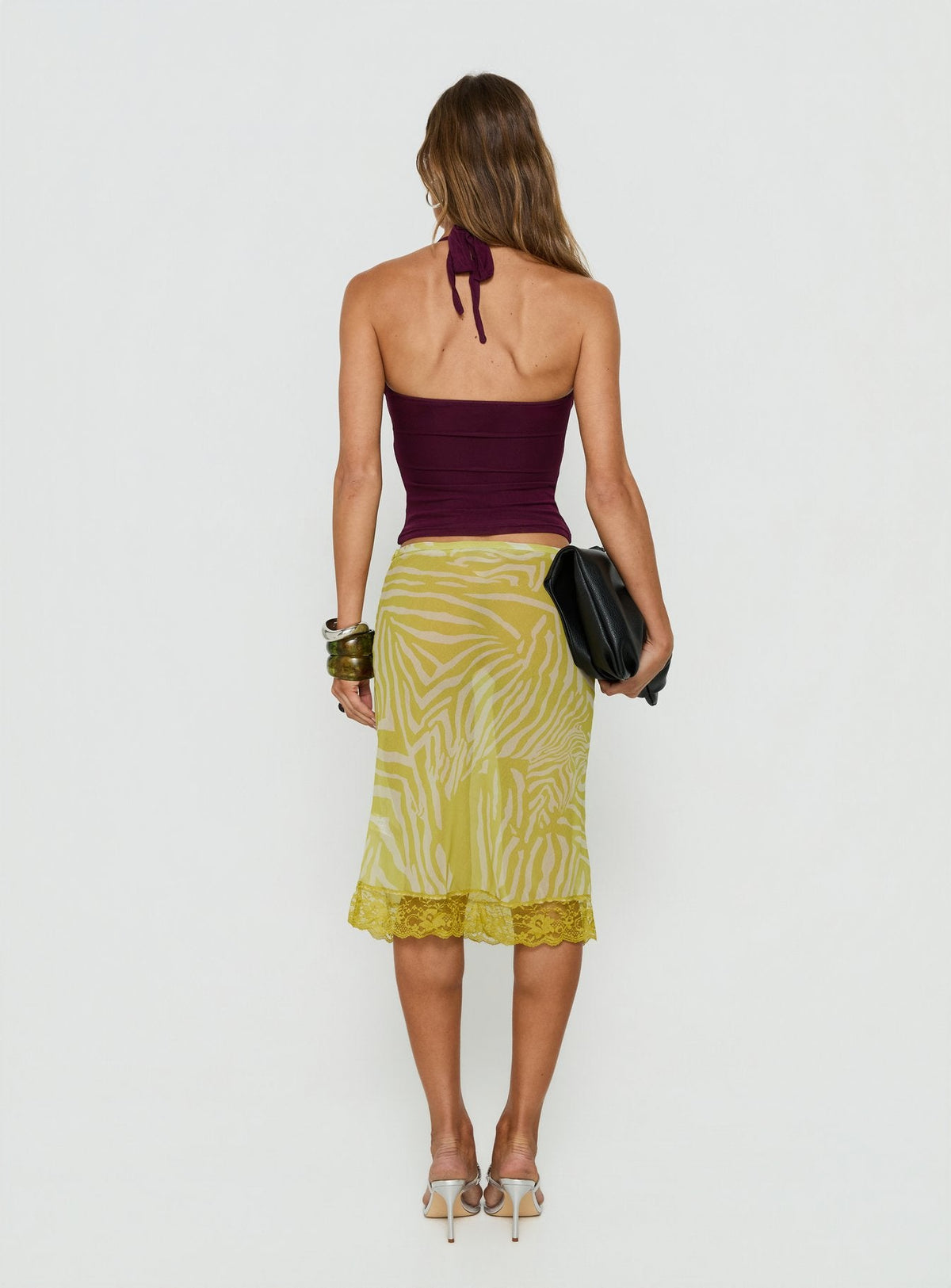 Babydoll Sheer Midi Skirt Chartreuse