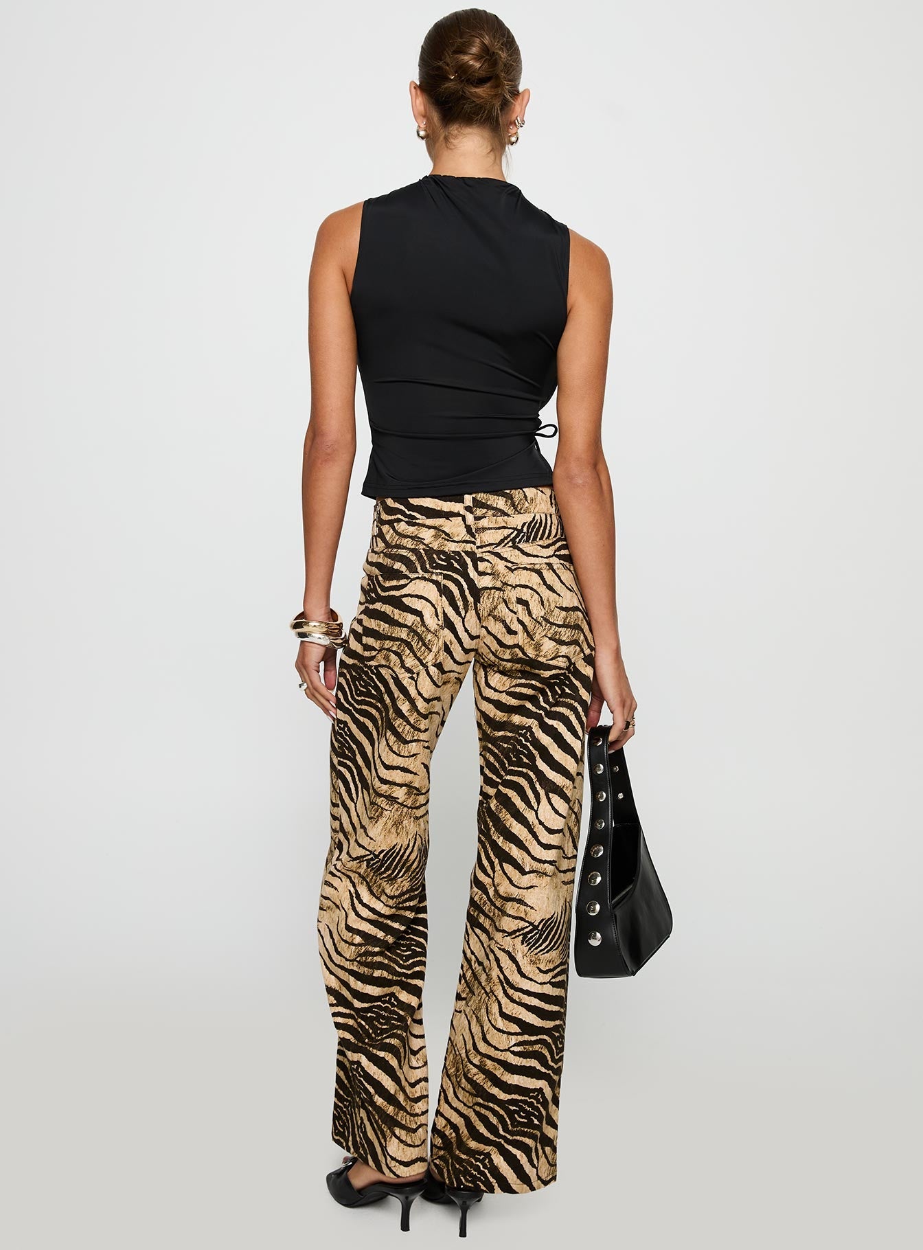 back view of model wearing Princess Polly Low Rise Roomy Pants Multi Low Rise Pants 