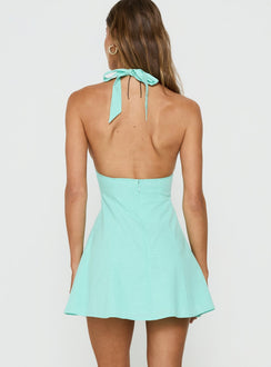 Claudiana Gathered Halter Mini Dress Turquoise