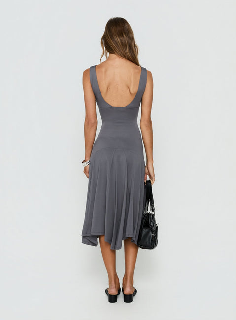 Charlisse Plunge Flowy Midi Dress Steel Blue