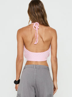 Priella Plunge Halter Top Pink Stripe