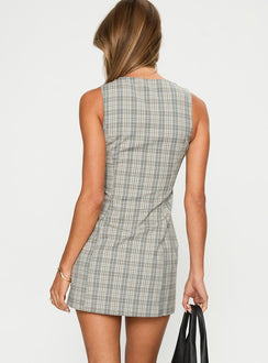 Good Manners Mini Dress Sage Check