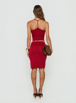 Barbarina Foldover Knit Midi Skirt Red
