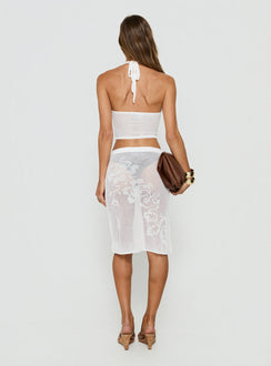 Velani Sheer Floral Detail Midi Skirt White