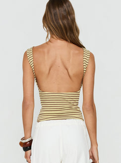 Mirenza Low Back Sleeveless Top Yellow Stripe