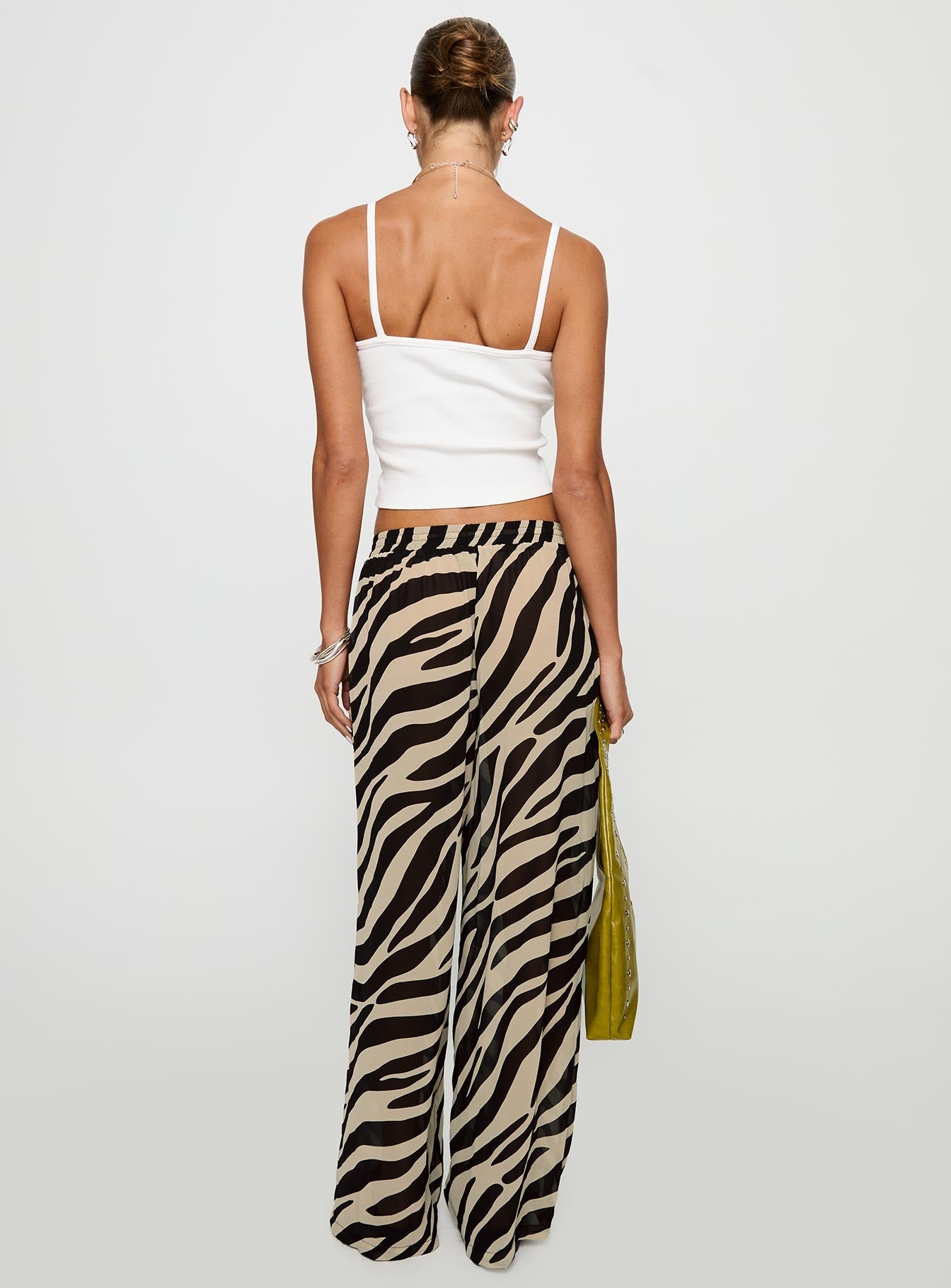 back view of model wearing Princess Polly Fyre Wide Leg Pant Zebra Low Rise Pants 