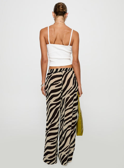 back view of model wearing Princess Polly Fyre Wide Leg Pant Zebra Low Rise Pants 