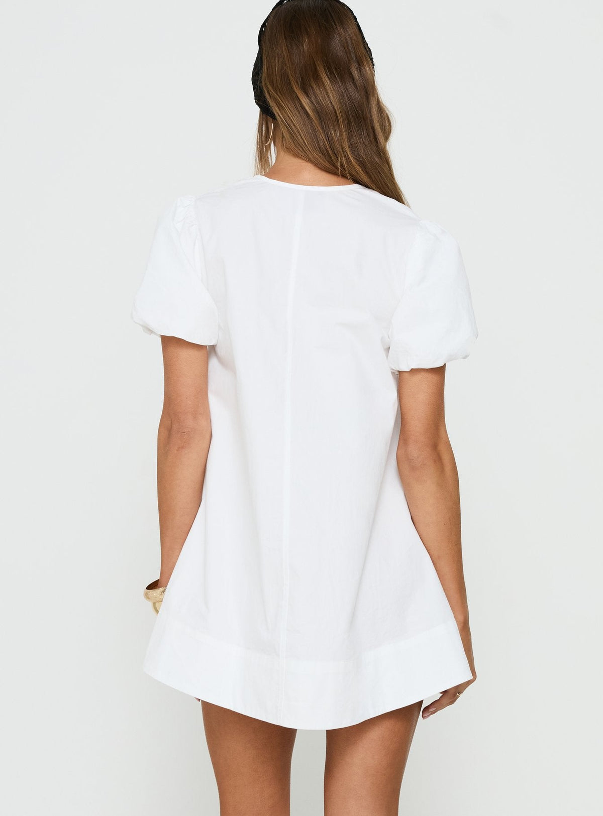 Everston Babydoll Short Sleeve Mini Dress White