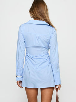 Cesarina Ruched Shirt Mini Dress Blue