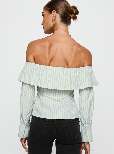Another Hill Off Shoulder Top Green Stripe