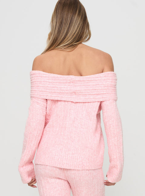 Icicle Off Shoulder Knit Sweater Pink