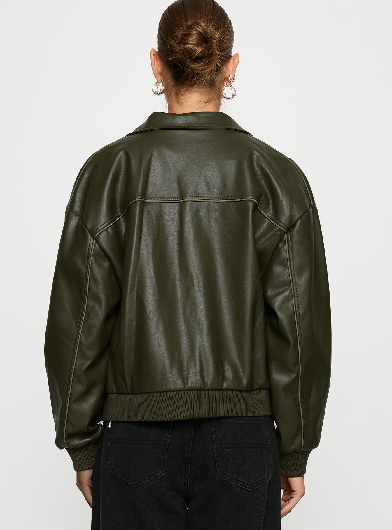 Uncover Faux Leather Bomber Jacket Dark Green