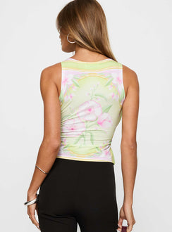Caledonia Graphic Top Green Floral