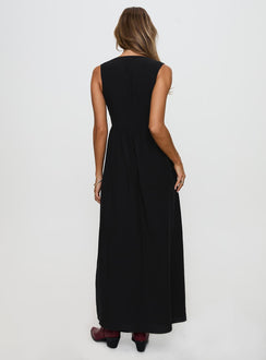 back view of model wearing Princess Polly Pokey Maxi Dress Black Plunger 