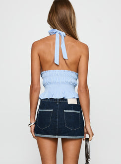 Legend Has It Ruched Halter Top Blue / White Stripe