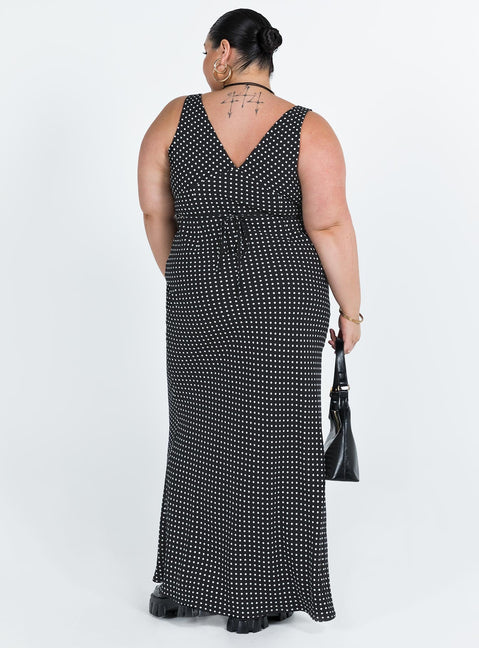product Princess Polly Asymmetric Neckline  Nellie Maxi Dress Black Polka Dot Curve