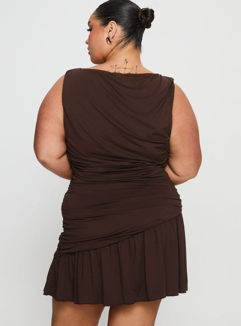 Mind Reader Ruched Mini Dress Brown Curve