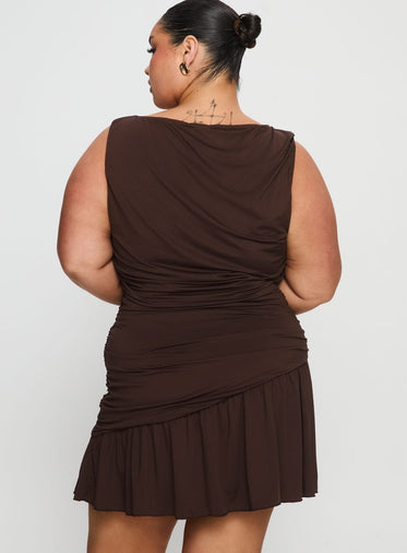 Mind Reader Ruched Mini Dress Brown Curve