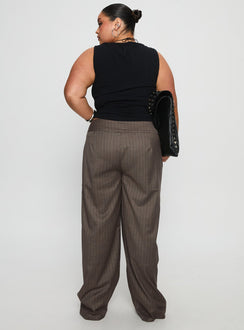 back view of model wearing Princess Polly Briellea Thick Waistband Pant Pinstripe Curve High Rise Pants 