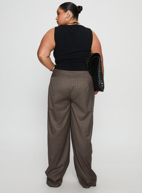 back view of model wearing Princess Polly Briellea Thick Waistband Pant Pinstripe Curve High Rise Pants 