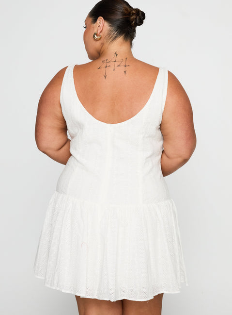 Sweeter Places Embroidered Mini Dress White Curve | Princess Polly Sweeter Places Embroidered Mini Dress White Curve | Princess Polly