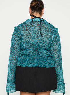 back view of model wearing Princess Polly Holidaze Long Sleeve Top Zebra Curve Full Sleeves Plunger 