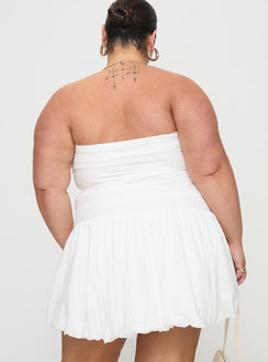 Glamour Girl Strapless Bubble Hem Mini Dress White Curve