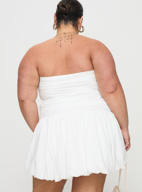 Glamour Girl Strapless Bubble Hem Mini Dress White Curve