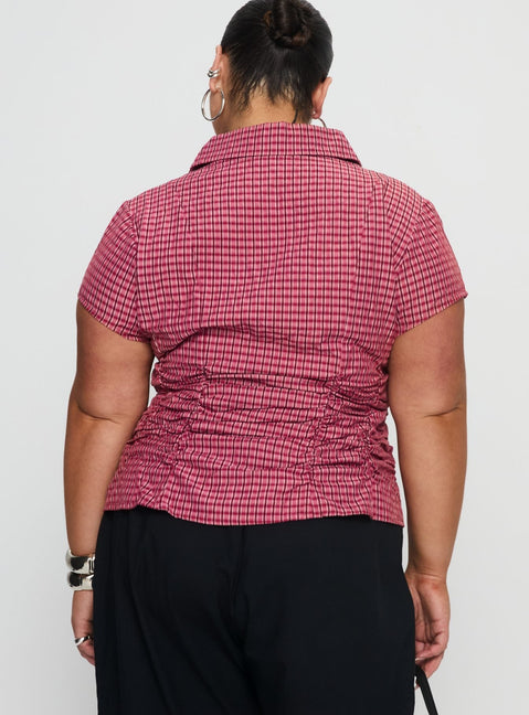 Meryn Ruched Top Red Check Curve