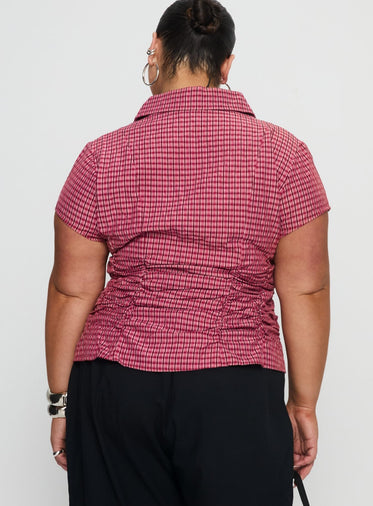Meryn Ruched Top Red Check Curve