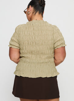 Romelle Shirred Top Green / Brown Plaid Curve