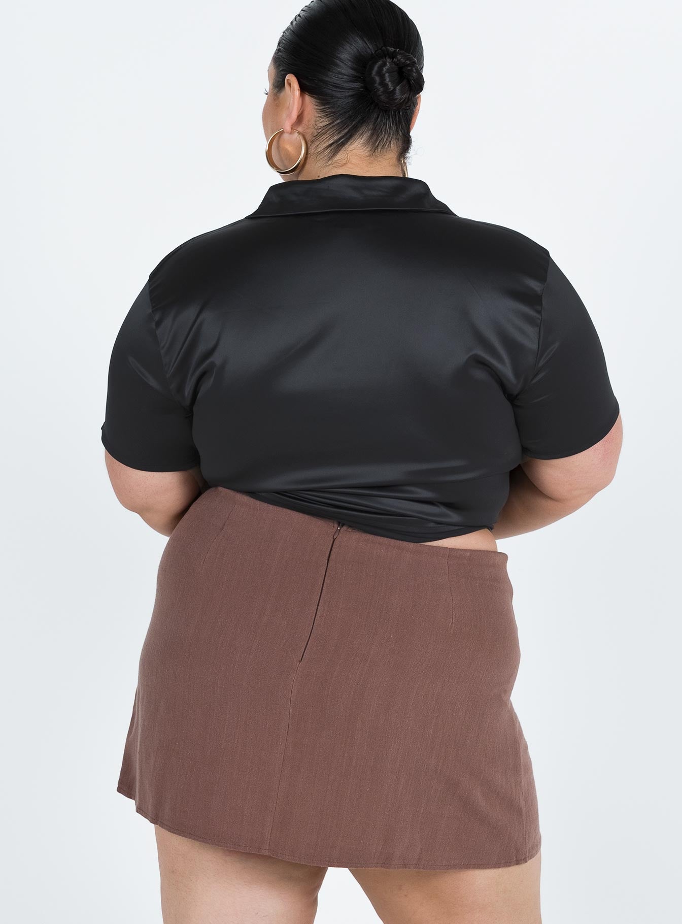 Mini skirt Linen look material  Invisible zip fastening at back