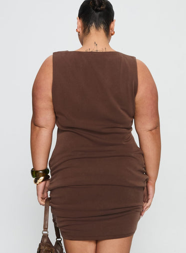 Kharla Ruched Hardware Mini Dress Brown Curve