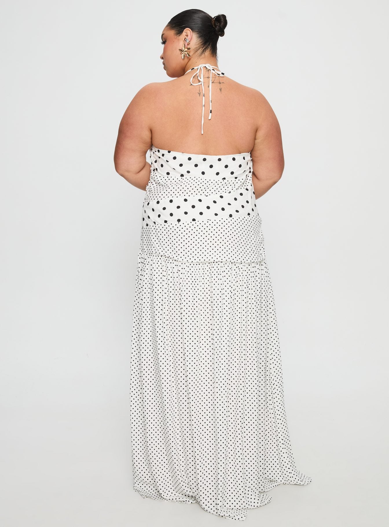 Marguerite Halter Maxi Dress White Polka Curve