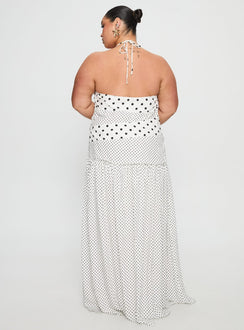 Marguerite Halter Maxi Dress White Polka Curve