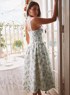 back view of model wearing Princess Polly Dulcibella Midi Dress Floral Plunger 