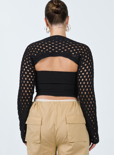 back view of model wearing Princess Polly Lotani Bolero Black Cropped 