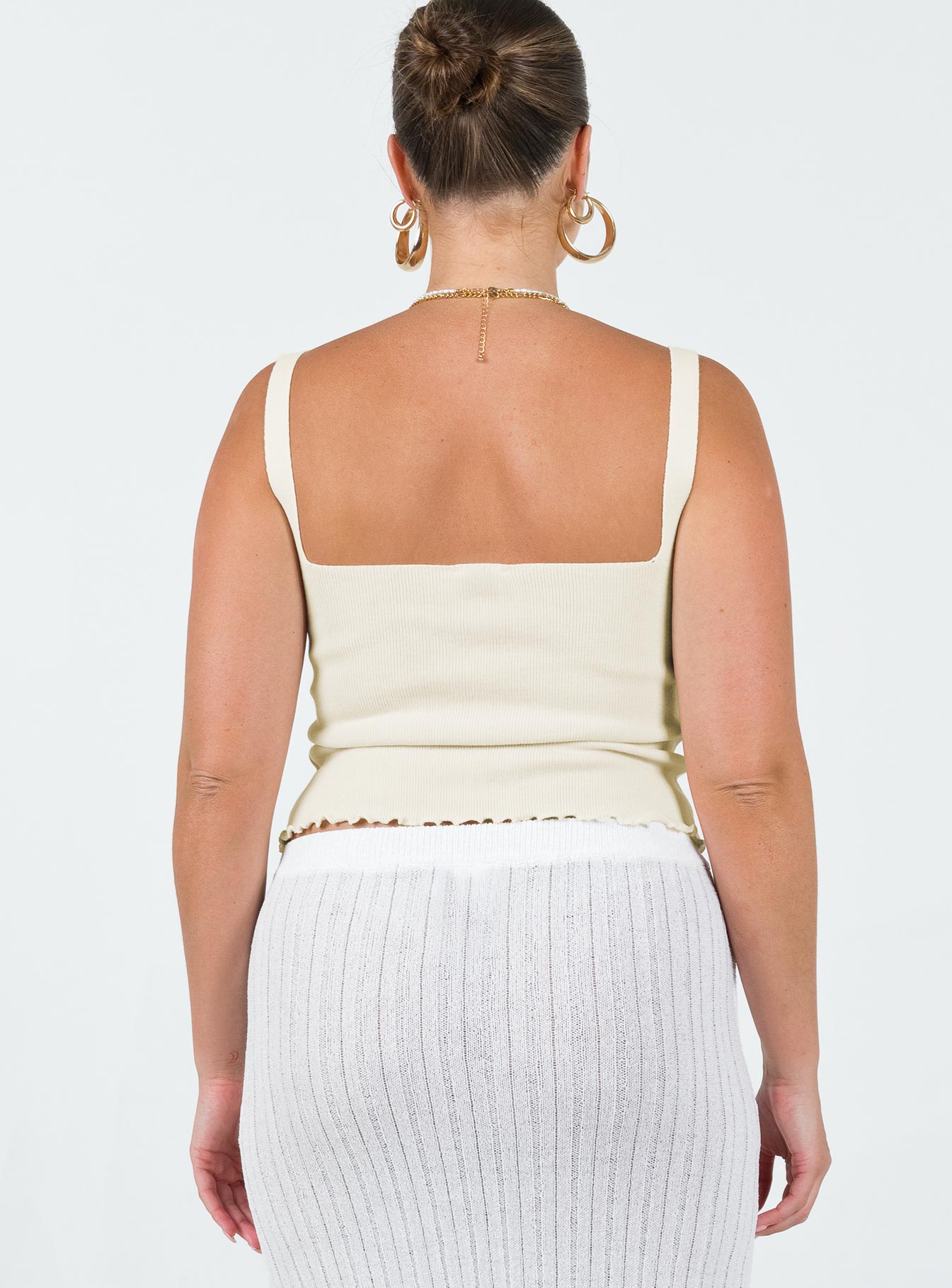 Front view of model wearing  front Princess Polly  Dalma Twist Top Ivory