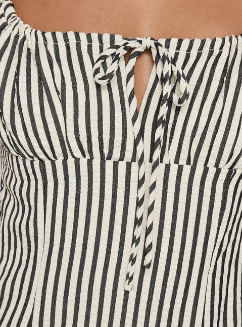 Vespar Tie Detail Maxi Dress Black / Cream Stripe