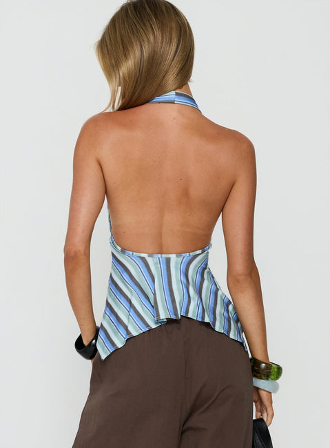 Blairee Hanky Halter Top Blue Stripe
