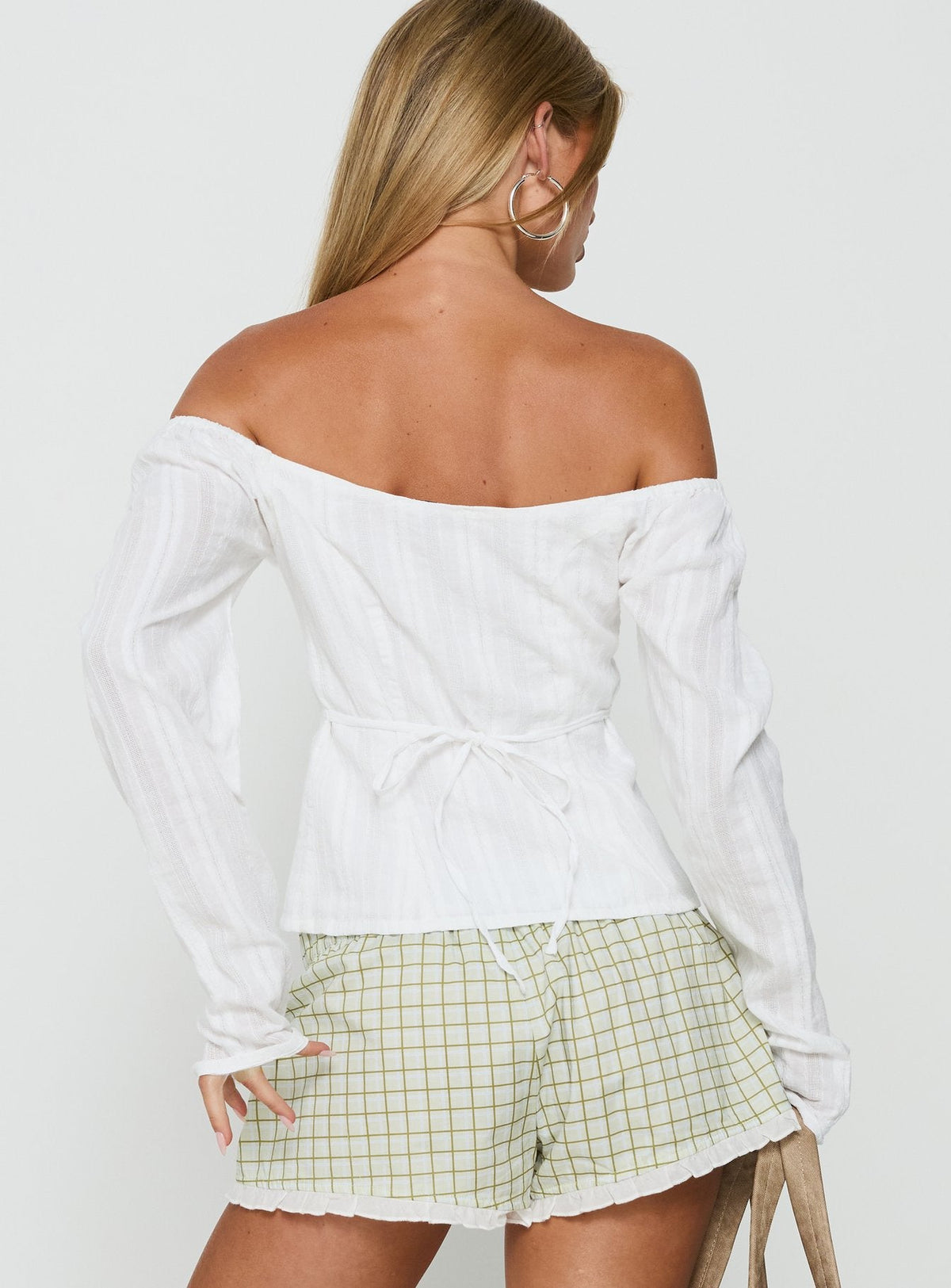 More Dream Off Shoulder Long Sleeve Top White