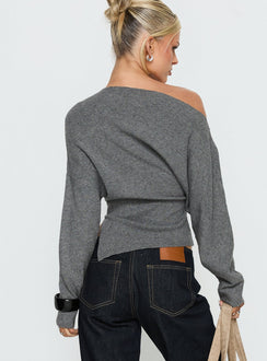 Kaelith Off shoulder Knit Sweater Dark Grey
