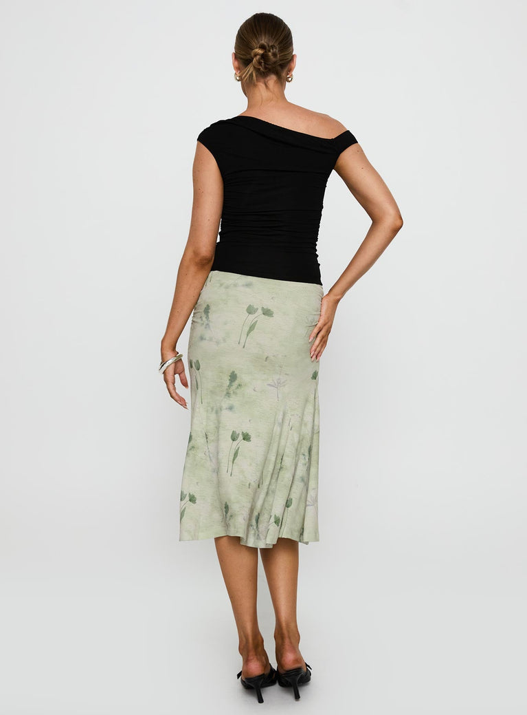 LIKELY Womens Green Lace Trimmed Floral Midi Skirt